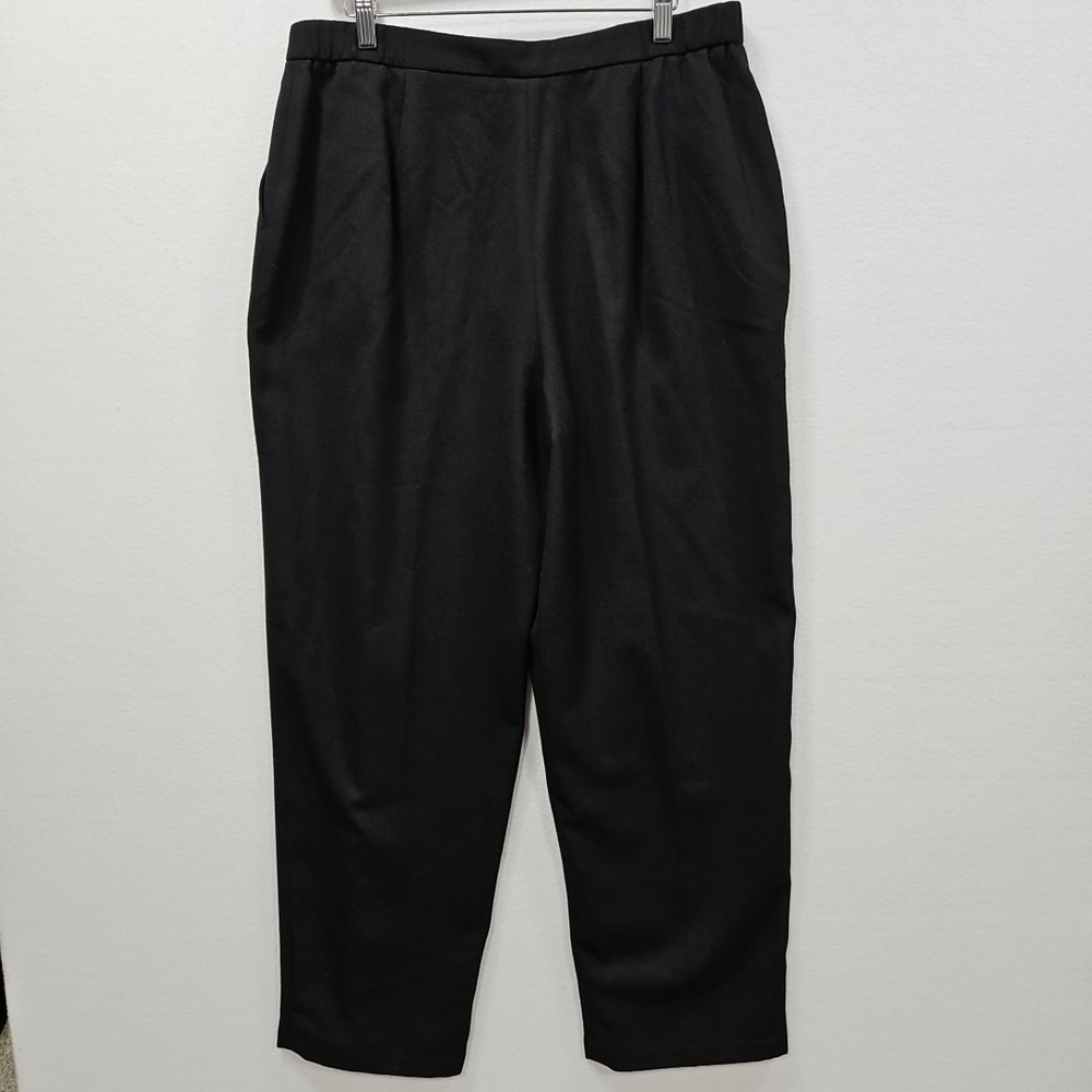 Eileen Fisher Large Black Woven Wool Crepe Straight Leg Trouser Pants Pockets - Picture 2 of 9